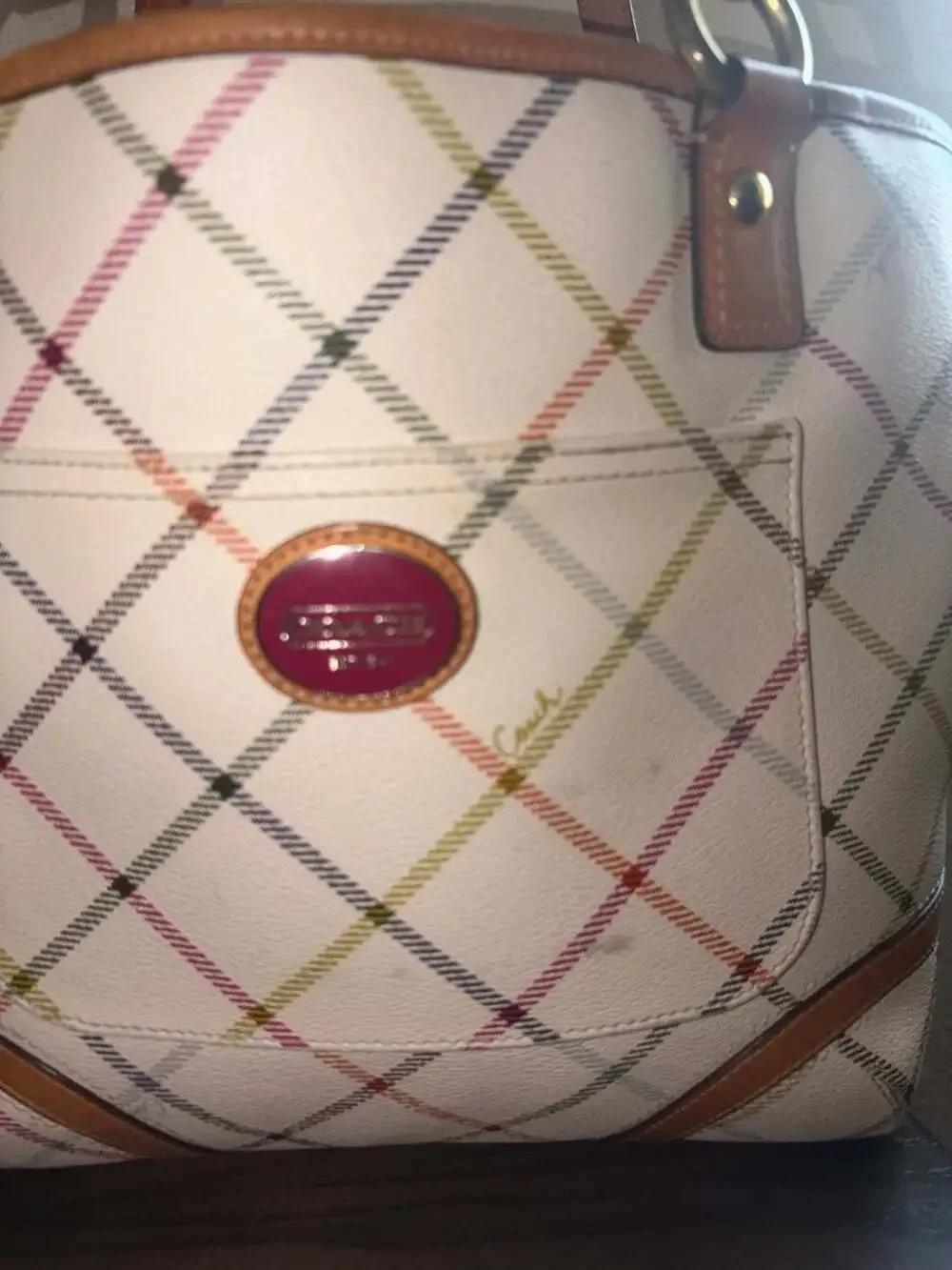 Coach Peyton Tattersall Tote Purse Handbag Ivory Plaid